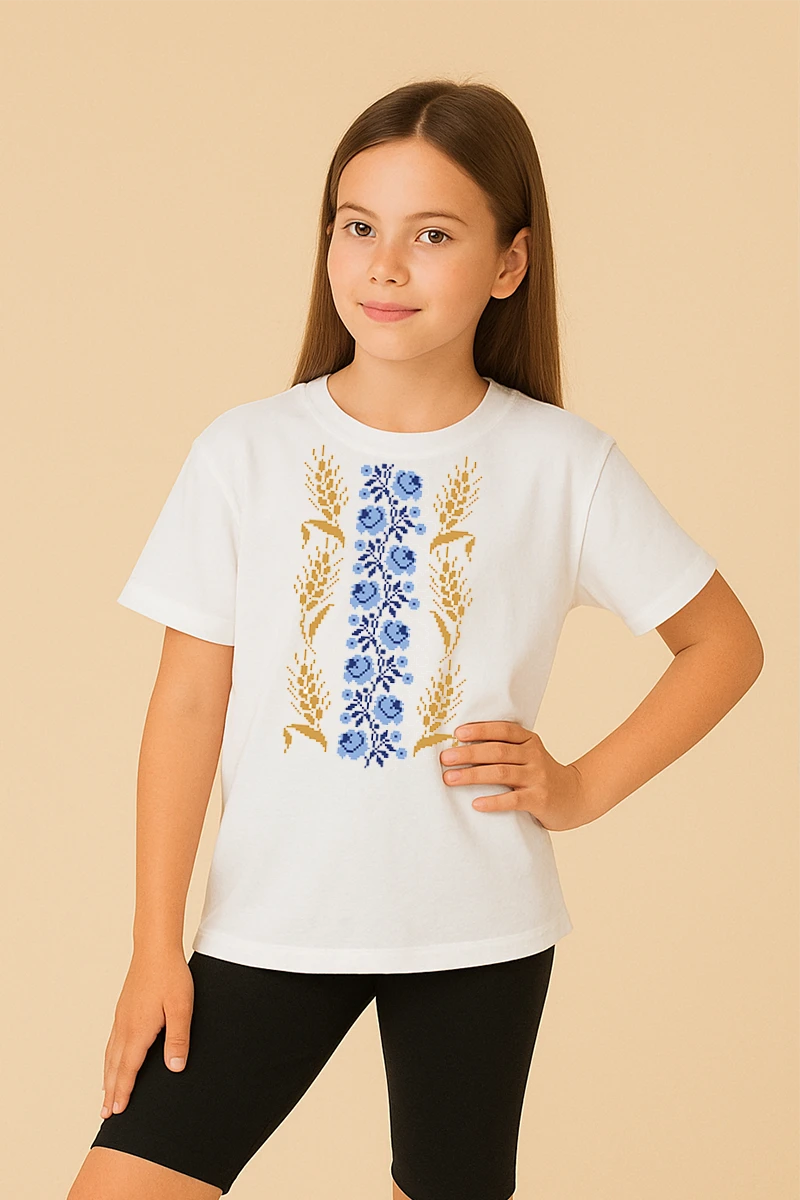 Вишита футболка - заготовка для вишивання дитячої футболки з трояндами і колосками