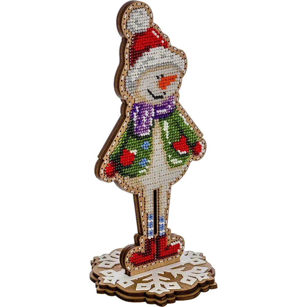 Заготовка для вишивки бісером на дерев’яній основі «Сніговик»