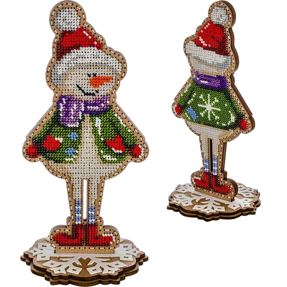 Заготовка для вишивки бісером на дерев’яній основі «Сніговик»