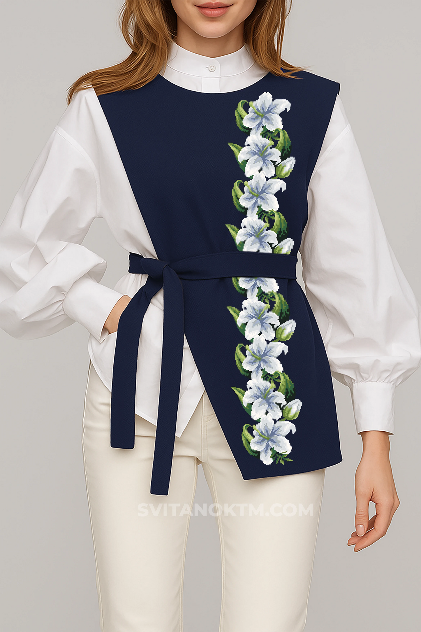 Жіночий камізелькадля вишивки “Білі лілії” заготовка для вишивки нитками або бісером Світанок
