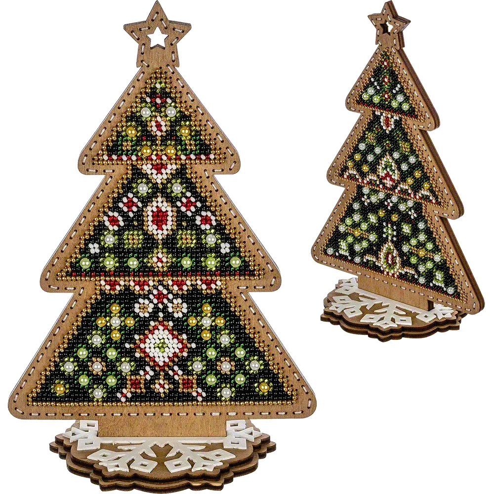 Заготовка для вишивки бісером на дерев’яній основі «Святкова Ялинка»