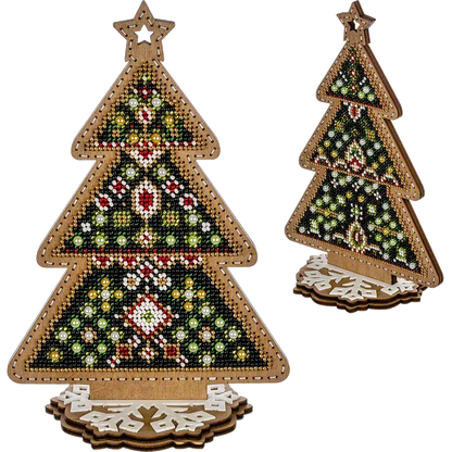 Заготовка для вишивки бісером на дерев’яній основі «Святкова Ялинка»