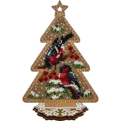Заготовка для вишивки бісером на дерев’яній основі «Ялинка зі снігурами»