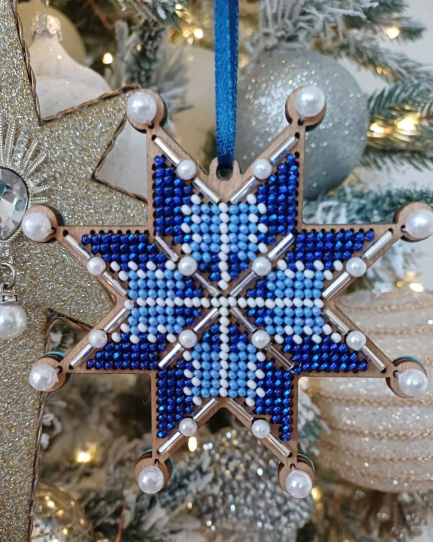 Заготовка для вишивки бісером на дерев’яній основі «Ялинкова прикраса – Різдвяна зірка»