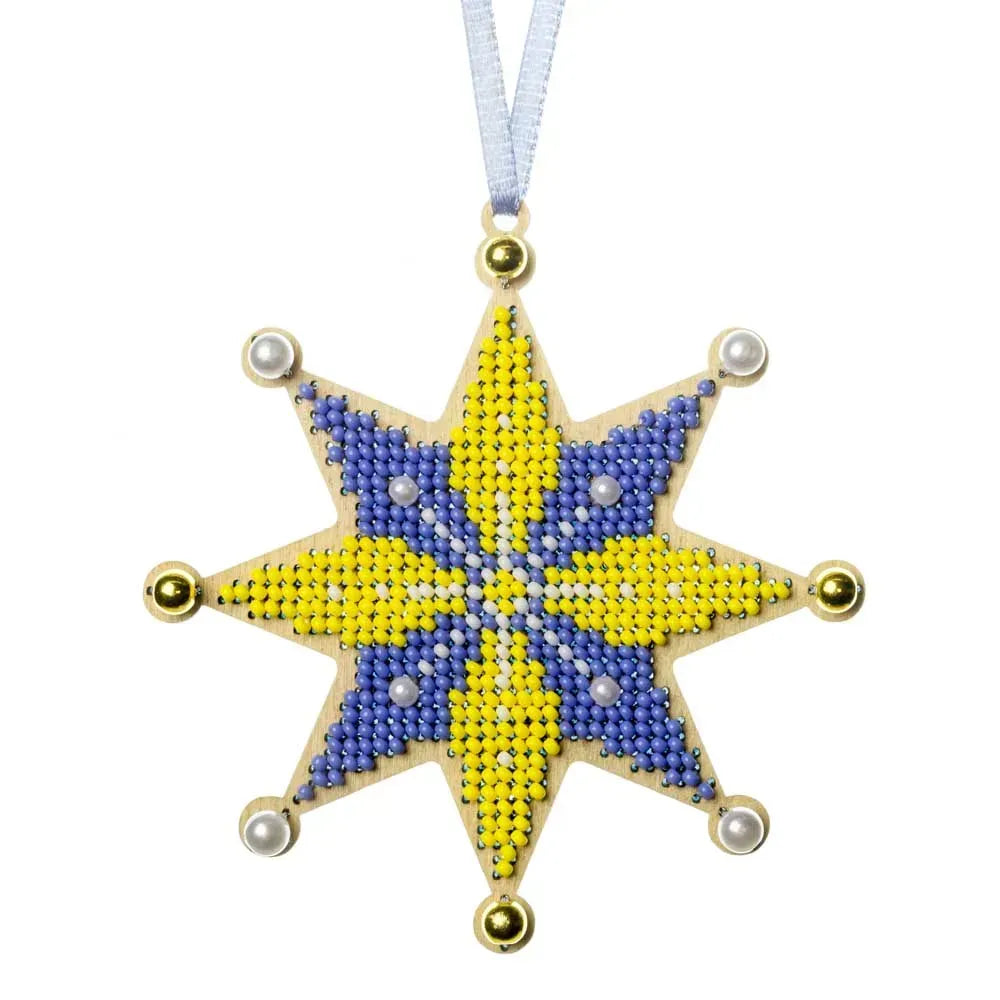 Заготовка для вишивки бісером на дерев’яній основі «Ялинкова прикраса – Українська зоря»