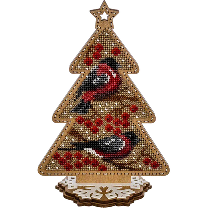 Заготовка для вишивки бісером на дерев’яній основі «Ялинка зі снігурами»