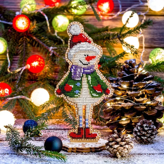 Заготовка для вишивки бісером на дерев’яній основі «Сніговик»