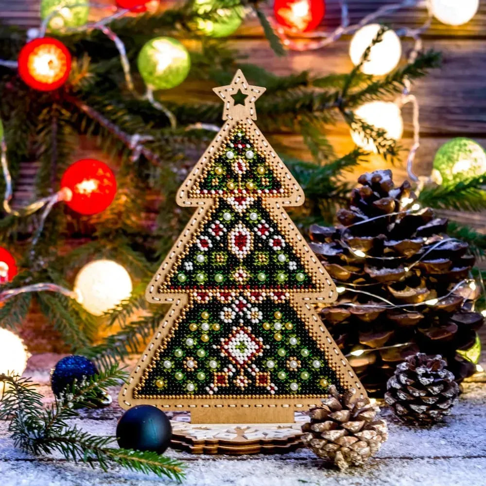 Заготовка для вишивки бісером на дерев’яній основі «Святкова Ялинка»