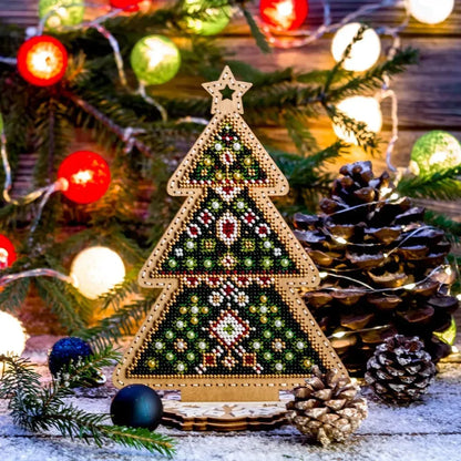 Заготовка для вишивки бісером на дерев’яній основі «Святкова Ялинка»