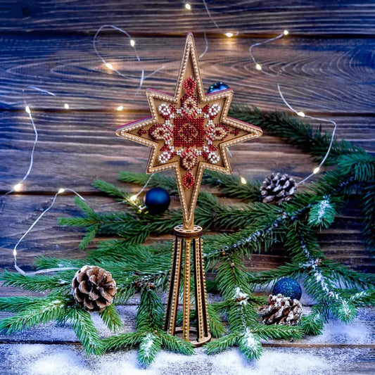 Заготовка для вишивки бісером на дерев’яній основі «Верхівка на ялинку»