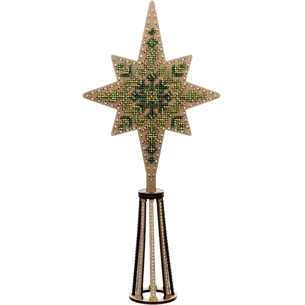 Заготовка для вишивки бісером на дерев’яній основі «Верхівка на ялинку»  Зелена