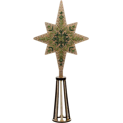 Заготовка для вишивки бісером на дерев’яній основі «Верхівка на ялинку»  Зелена