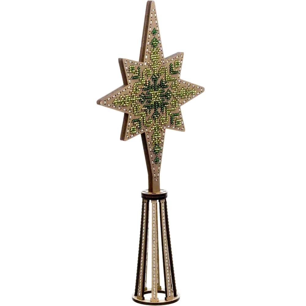 Заготовка для вишивки бісером на дерев’яній основі «Верхівка на ялинку»  Зелена